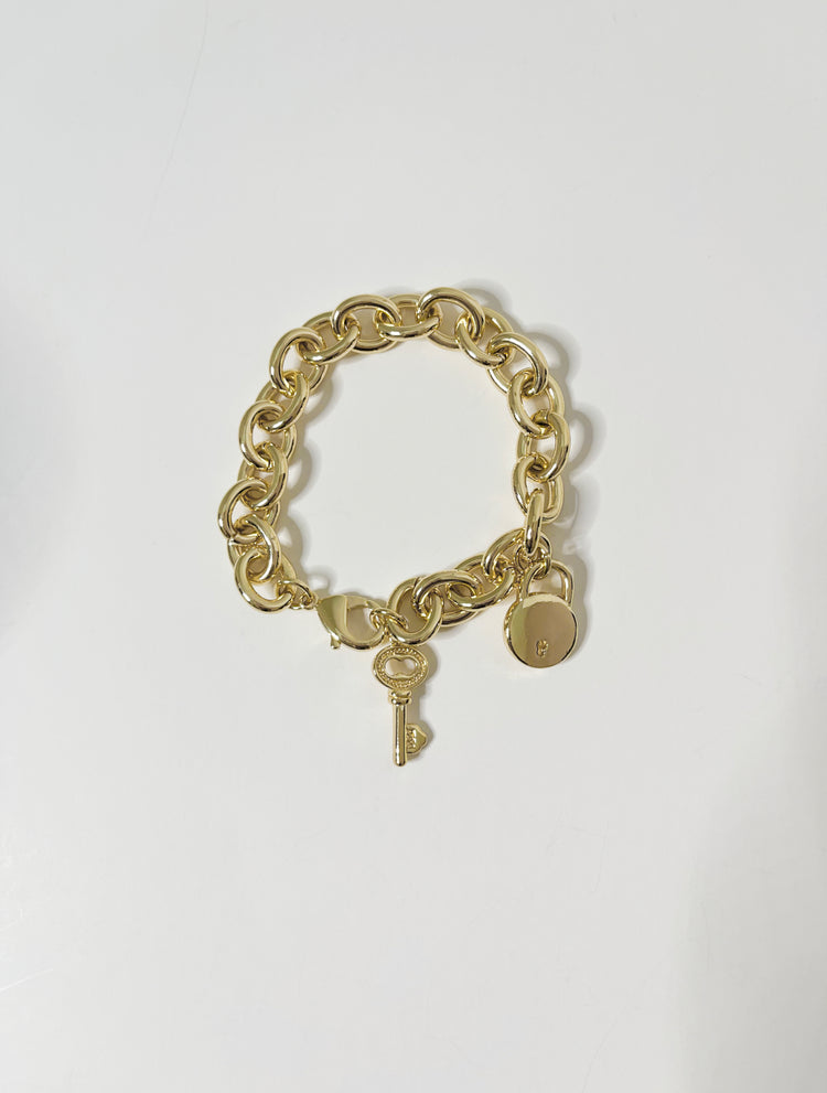 14K Yellow Gold Key and Lock Charm Bracelet